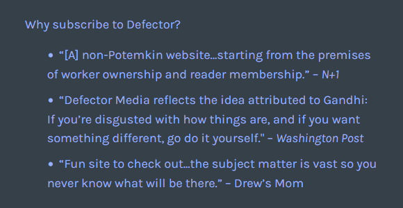 DefectorMedia's tweet image. Subscribe to Defector: The last good website defector.com/products
