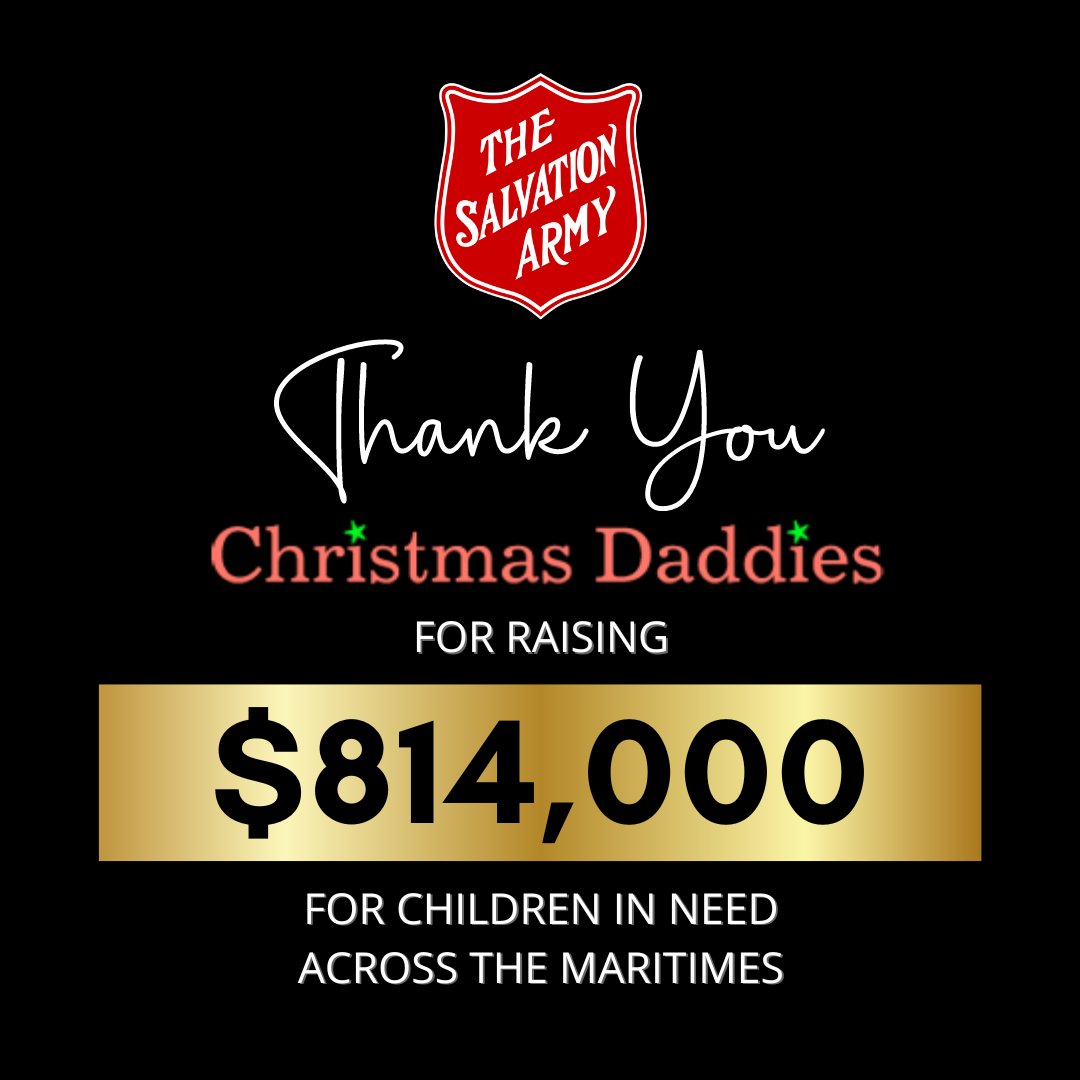 The Salvation Army would like to thank the Christmas @DaddiesTelethon, their incredible team, and each of the donors who helped raise $814,000 during the 2023 telethon! ♥️ Together, we are #GivingHopeToday to thousands of people in need across the Maritimes.