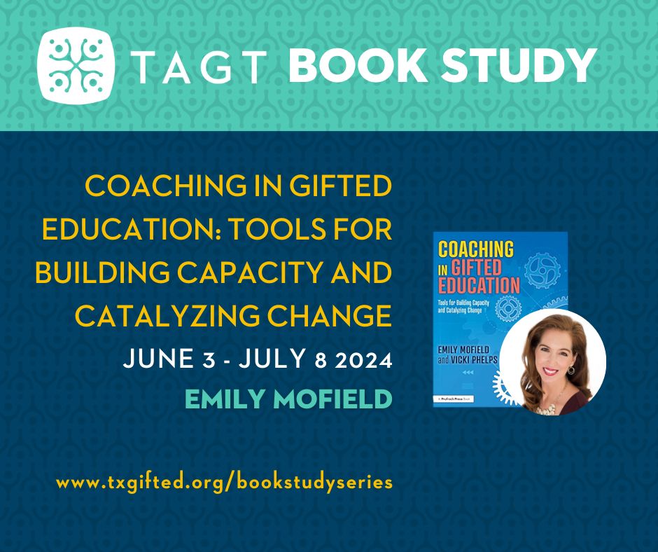 Join us from June 3 to July 8 for the TAGT Book Study on G/T coaching strategies with Emily Mofield. Explore tools for capacity-building &amp; change. Don't miss this 6-hour cohort experience! buff.ly/4amYQa7