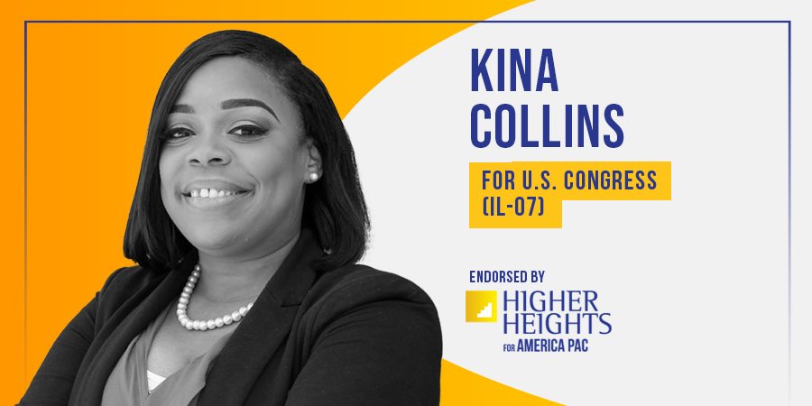 🚨ENDORSEMENT ALERT🚨Higher Heights PAC proudly supports @KinaCollinsIL for U.S. Congress (IL-07). A lifelong activist and advocate for gun violence prevention and healthcare, Kina’s commitment to change runs deep. Raised in Chicago’s West Side, she’s faced challenges head-on,…
