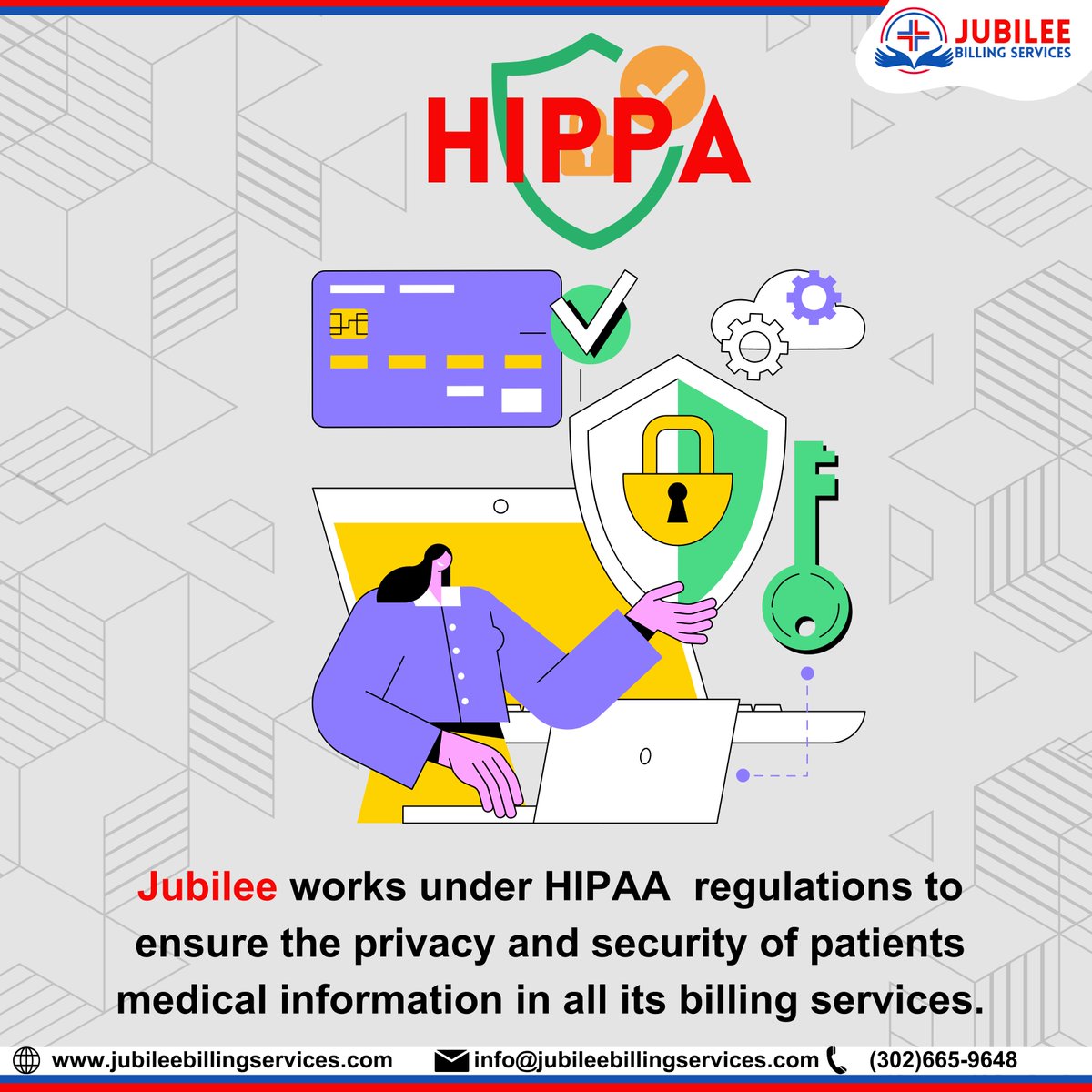jubileebilling's tweet photo. Jubilee operates under the guidelines and regulations set forth by HIPAA (Health Insurance Portability and Accountability Act) to safeguard the privacy and security of patients' medical information. #jubilee #jubileebillingservices #jubileebilling #jubileeRCM https://t.co/CCQQzv4at3