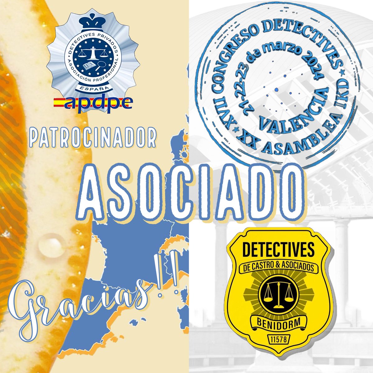 El compañero @detec23  será PATROCINADOR ASOCIADO en el XVII CongresoDetectives.es de <a href="/APDPE/">APDPE</a> 2024 que se celebrará los días 21, 22 y 23 de Marzo en #Valencia

DetectivesDeCastro.es
#Gracias

#PoryParaDetectives
#XVIICongresoInternacionalAPDPE
#HotelBalnearioLasArenasResortGL