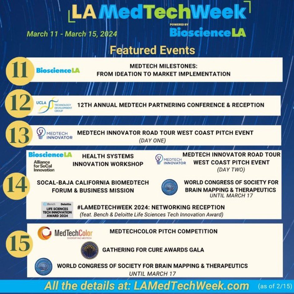 BiocominLA's tweet photo. Happy #LAMedTech Week! ππ We look forward to seeing many of you tomorrow at @UCLATDG βs Annual MedTech Partnering Conference. Be sure to come say βHelloβπ to us at the @biocom booth!
#LongLA #LifeScience https://t.co/7RQjUVDyvz