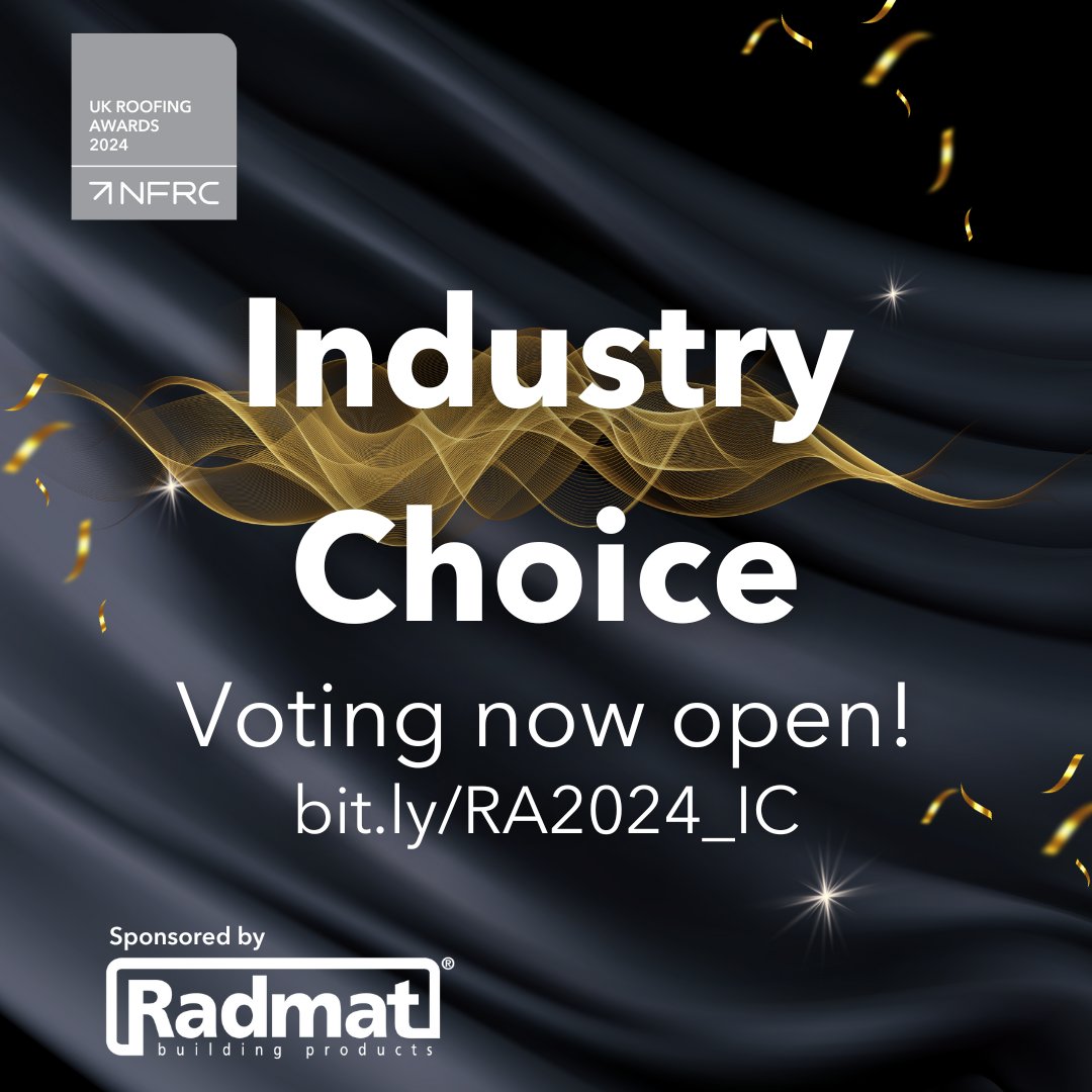 Voting for the Industry Choice Award, Sponsored by @RadmatOfficial is now open! Use your vote to nominate your favourite project at the UK Roofing Awards. Voting closes 14 April 2024. Vote now 👉 bit.ly/RA2024_IC