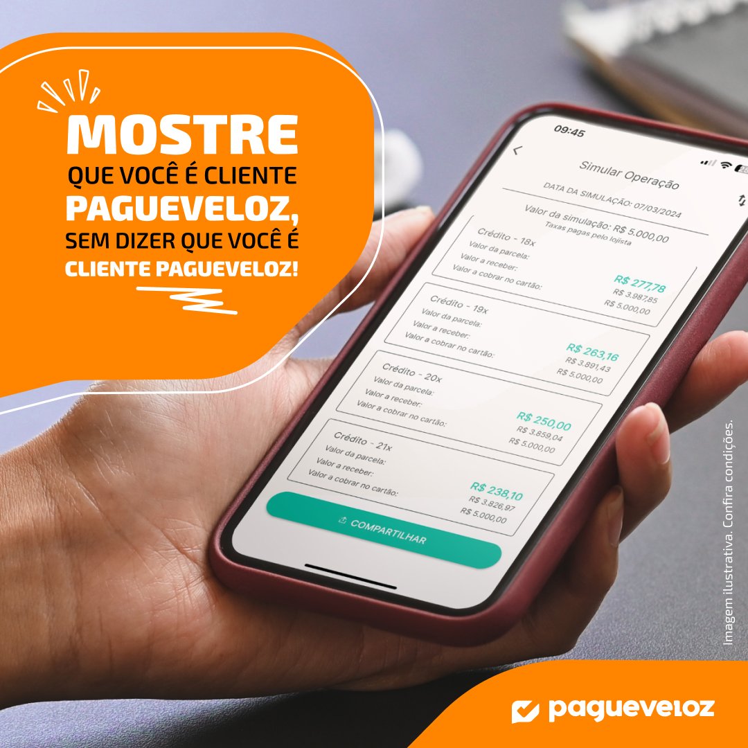 PagueVeloz's tweet photo. Quem é cliente PagueVeloz já sabe, né?

Imagina você simular as suas vendas em até 21x, saber quanto vai receber em cada simulação para passar para o seu cliente e, o melhor: receber o dinheiro total na hora! 🤑

É bom demais, né? 🤩 https://t.co/4FdOhw916g