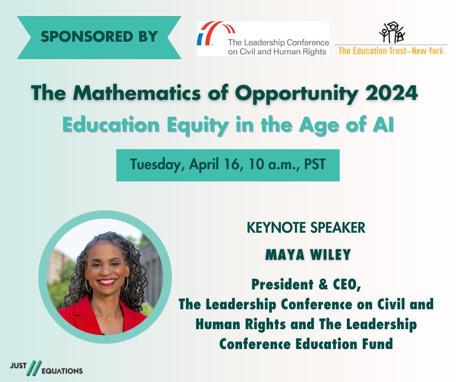 We are thrilled to welcome @mayawiley, president and CEO of @civilrightsorg as our keynote speaker for #TMO24. Register now to join her session examining educational equity in the age of AI. Register ➡️bit.ly/JEQ-TMO2024