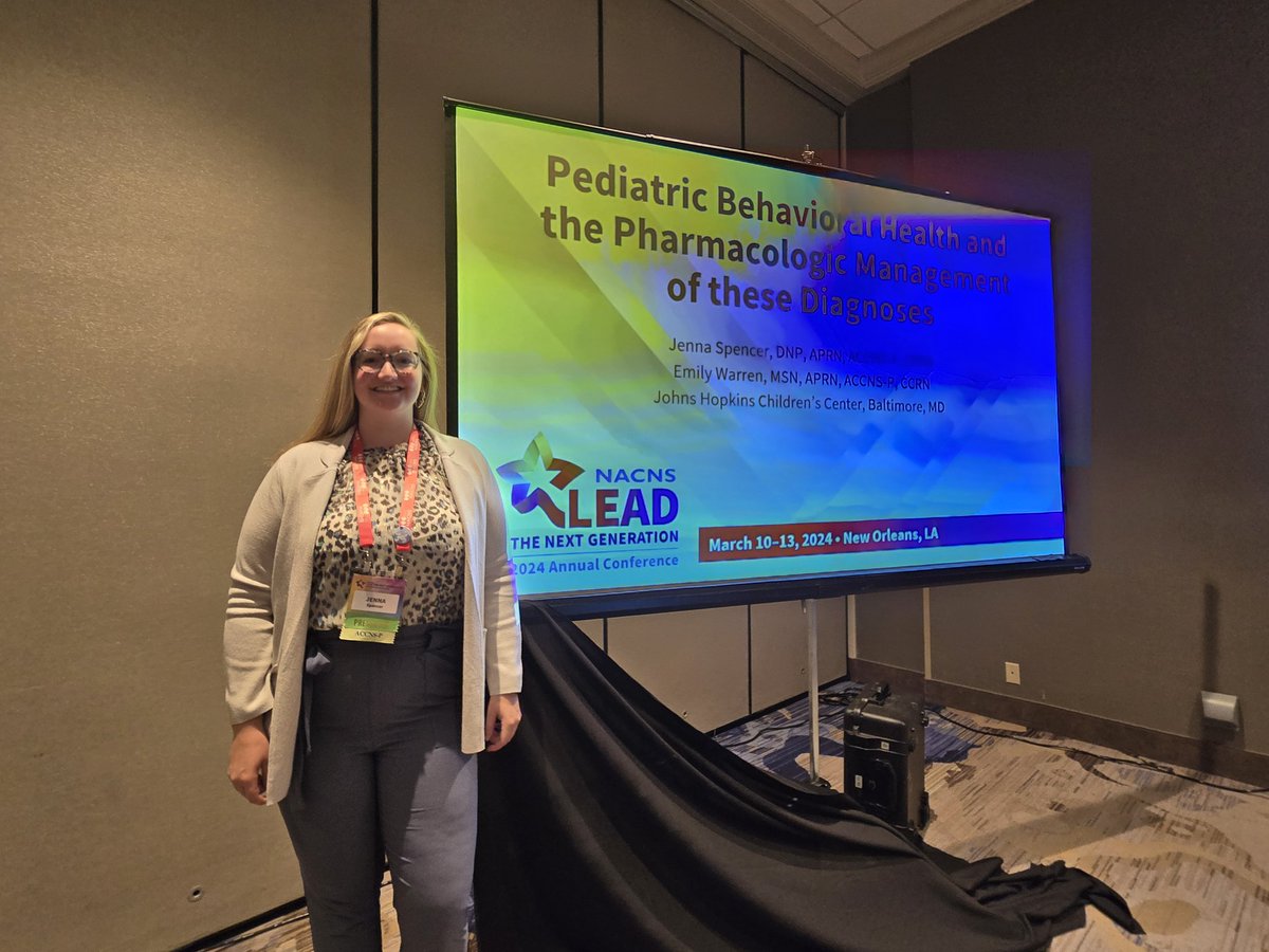 Pediatric Emergency Department CNS (and JHU SON DNP grad) @JennaLilSpencer presenting on pediatric behavioral health at the #nacns2024 conference! #GoHopNurse @NACNS @JHUNursing