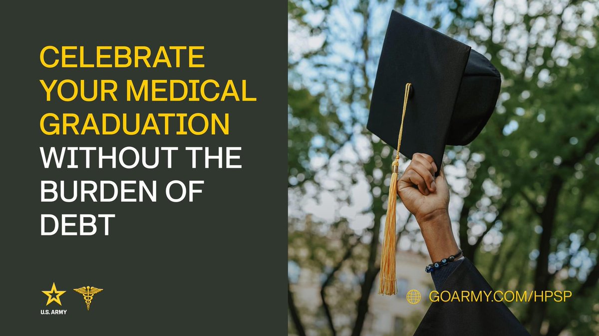 🎓 Celebrate your medical graduation w/out the burden of debt 🙌 #HPSP covers your tuition, books, & fees, plus a monthly stipend. Start your journey debt-free! 

➡️ Learn more about how the #USArmy can pay for your #healthcareeducation tuition & fees at goarmy.com/hpsp