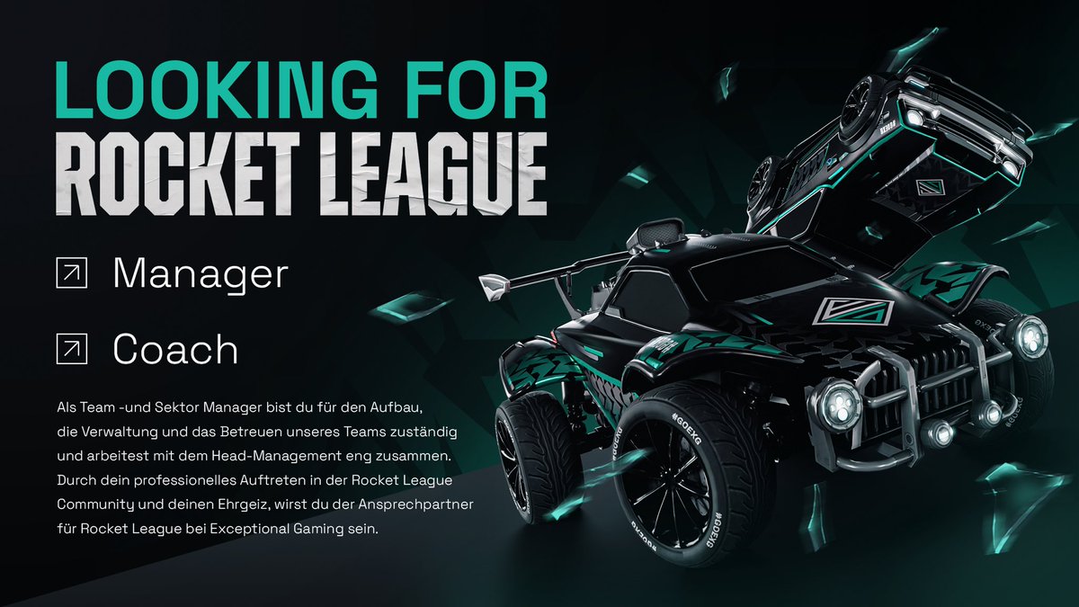 We are currently looking for a Rocket League Manager and Coach 👀

This is a great opportunity to create and achieve great things for the upcoming tournaments we will be participating in in Rocket League! 

If you’re interested, please contact <a href="/SpyxEU/">Ben „Spyx“ H.</a> 

#GOEXG