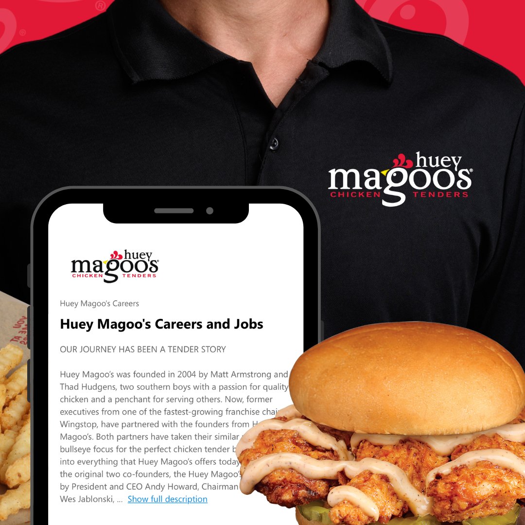 You would look tender-rific in our uniform. 🫶🐔

Text 'Huey' to 31063 to join the #MagooCrew today!

#HueyMagoos #ChickenTenders #ATLJobs #ATLHiring #HueyMagoosATL