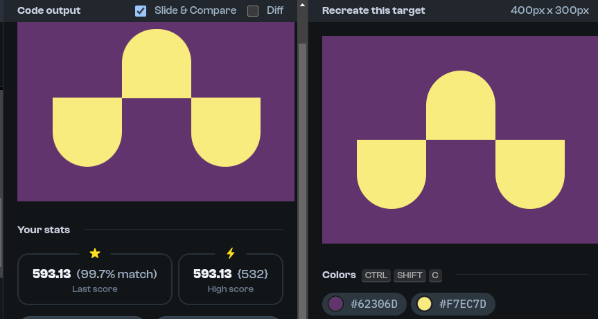 baraik_anand's tweet image. hmm! not so bad🥲, i'll try to make it 100% next time.😄
Scored 593.13 points on Target 4 of CSSBattle - where CSS and fun meets! Who's up for a challenge? cssbattle.dev/play/4 #CSSBattleChallenge via @css_battle
