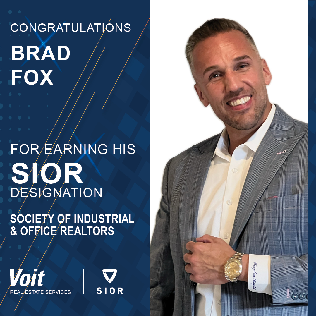 Congratulates to Brad Fox for earning his SIOR designation. We are proud to add Brad to our list of SIOR members.

#voitrealestate #commercialbroker #industrial #logistics #inlandempire #CRE #realestate #commercialrealestate #socalrealestate #sior #excellenceinservice