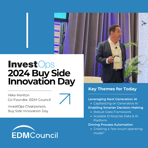 Live from the #InvestOps conference in Orlando, Mike Meriton, Co-Founder of the EDM Council, kicked off the Buy Side Innovation Day with his Chairperson address on leveraging #GenAI and more. If you are at the event Mar 11-13, meet Mike and the EDM Council team at booth #21!