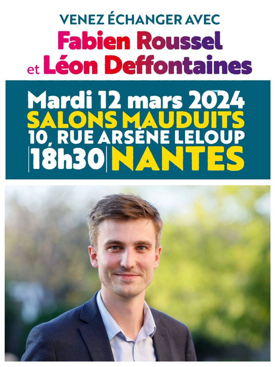🇪🇺 J-1️⃣ avant la réunion publique de @L_Deffontaines à #Nantes! Venez rencontrer la tête de liste de rassemblement de la Gauche & du monde du travail lors d'une réunion publique ce 1️⃣2️⃣ mars (Salons Mauduit)! #ReprenonsLaMain sur l'Europe et la France!✊ #Europeennes2024 #PCF
