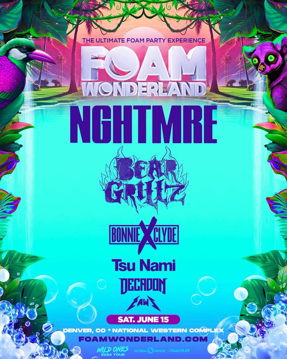 DENVER! 🏙️🌞🫧 A place we call home! Our annual summer party returns in a massive way on Sat. June 15 w/ @NGHTMRE @itsbeargrillz @BONNIEXCLYDE @TSUNAMIMUSICx @decadon & @pawsthemusic! 🔊  🎟️ TICKETS ON SALE THIS FRI. 3/15 @ 10AM ⇨ bit.ly/FOAMDEN2024