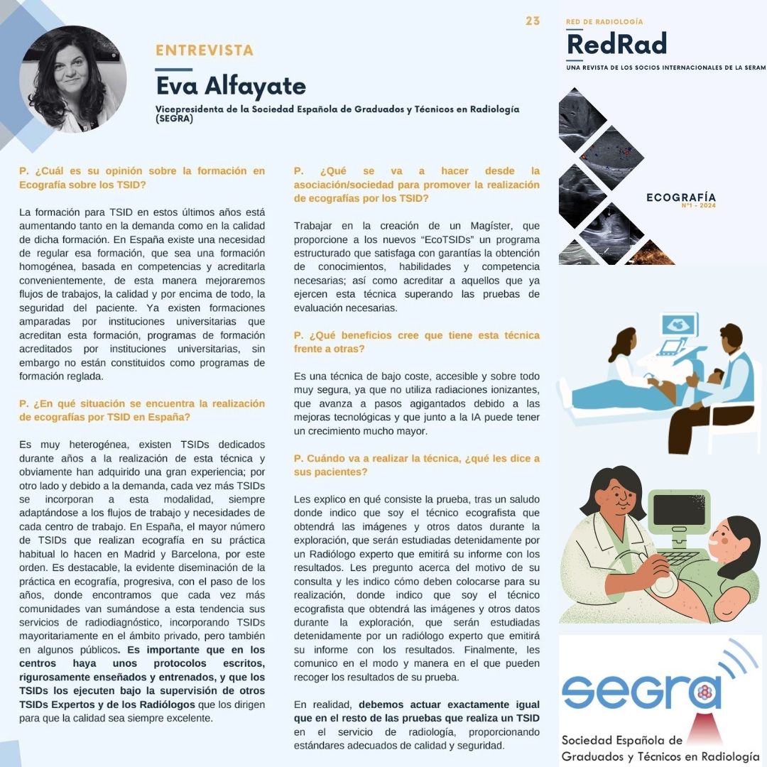 JorgeArellanoAp's tweet photo. La revista de la @SERAM_RX #redrad realiza una entrevista sobre la #Ecografia de los #EcoTSID a la Vicepresidenta de @SegraRadiologia @EvaAlfayate 

Muy interesante para todos los #TSIDMN #TSID que ya dedican a la #Ecografía #EcoAdictos como a los que quieren iniciarse en la #Eco https://t.co/y2aVRhxlft