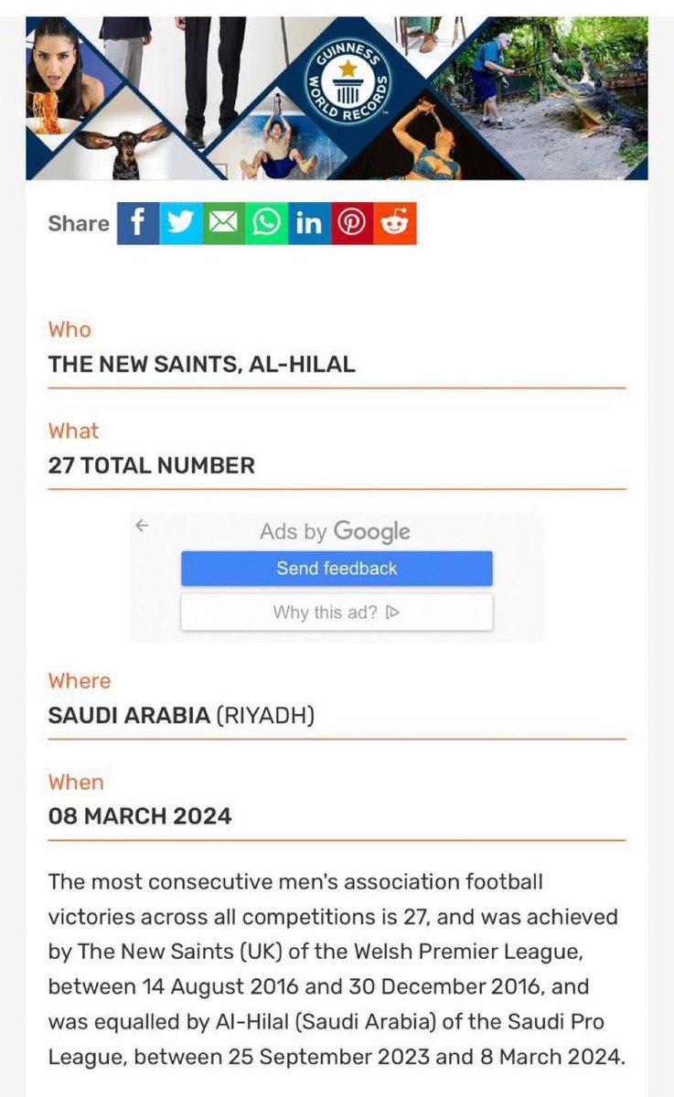 لا دعوات 
لا قصايد 
لا مساحات 
لا قروبات صلعوها 

موسوعة جينيس العالمية الرسمية للأرقام القياسية تضيف رقم الزعيم العالمي #الهلال كأكثر فريق انتصارات متتالية في تاريخ كرة القدم (27) مشاركة مع فريق نيو سانت الويلزي

نعم أنها .. أشياء لا تشترى و لا توزع 🙌🤩

#الاتحاد_الهلال