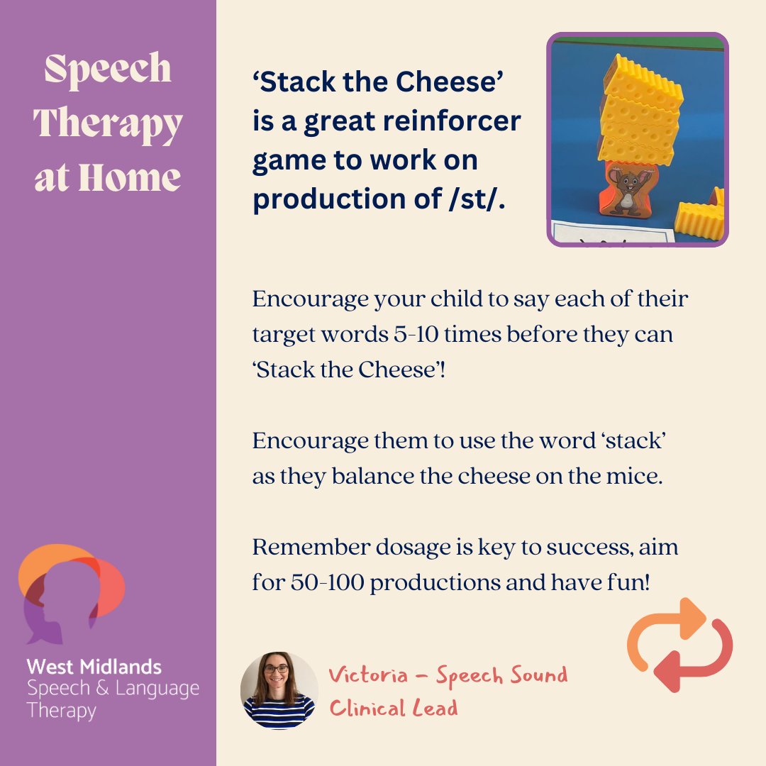 Our #SpeechSound Clinical Lead Victoria has been enjoying using this 'Stack The Cheese' game during therapy 👏🧀

She's sharing her #toptips for using this motivating game to get those repetitions in!

#SpeechTherapy #SLCN #SpeechTherapyatHome #SSD