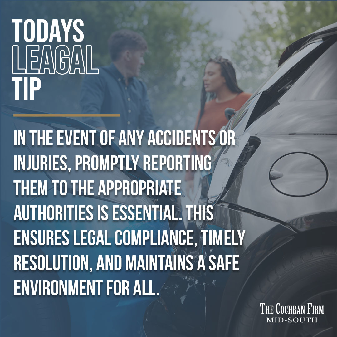 CochranMidSouth's tweet photo. Stay ahead of the game! It's essential to report any accidents or injuries to the proper authorities immediately. Call today for a free consultation on your case!

#LegalTips #PersonalInjury  #Compensation #TheCochranFirmMidSouth https://t.co/xIcxJlMdwd