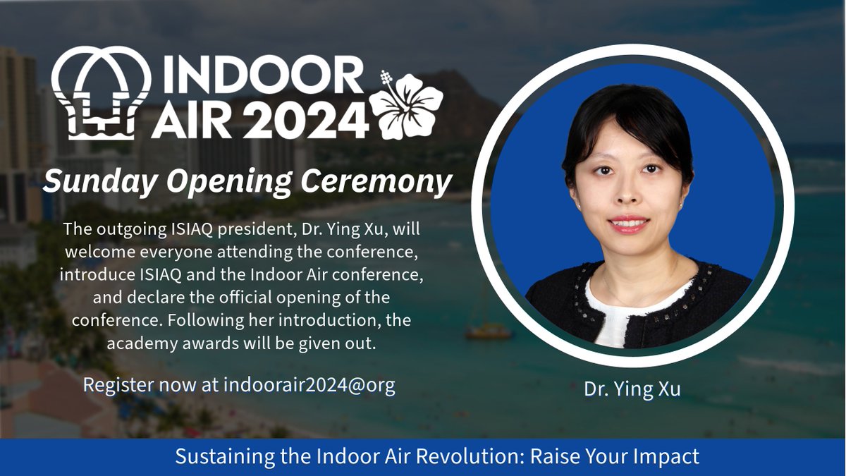 🎉Speaker Announcement🎉 Dr. Xu has been President of ISIAQ since 2022. Her research focuses on understanding the relationships among sources, indoor environments, and human health for indoor pollutants, especially semi-volatile organic compounds (SVOCs). indoorair2024.org/plenaries-and-…