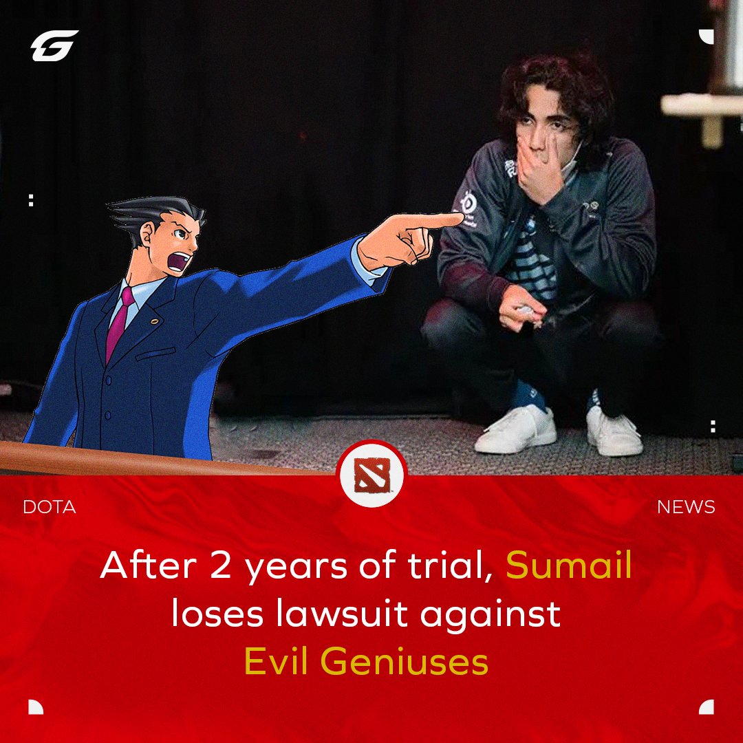 GosuGamers's tweet photo. The former #EvilGeniuses player, #Sumail, had made several allegations like breach of contract, breach of the implied covenant of good faith and fair dealing and more.
But in the end, none of them were found sympathetic by a jury and failed in favour of the organization.
#Dota2