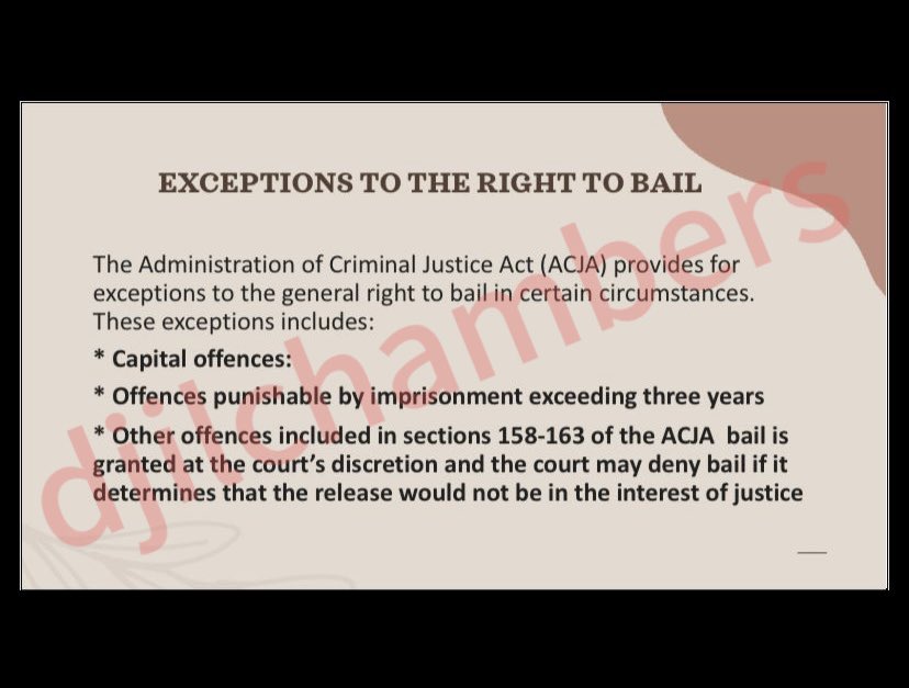 MpeziHI's tweet photo. Exceptions to the right to bail
#law
#nigerianlegalsystem
#criminallaw
#administrationofcriminaljusticeact
#ACJA
#rightsofadefendant
#accesstojustice
#legalrepresentation https://t.co/aOuAUagbZJ