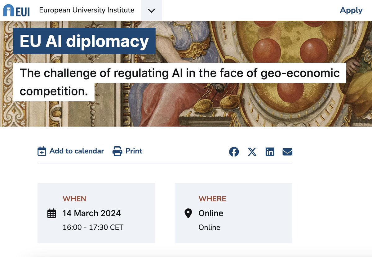 Looking forward to this conversation with Daniel Mügge and @annliffey on the role of the EU AI Act in the context of regulatory interdependence eui.eu/events?id=5675…