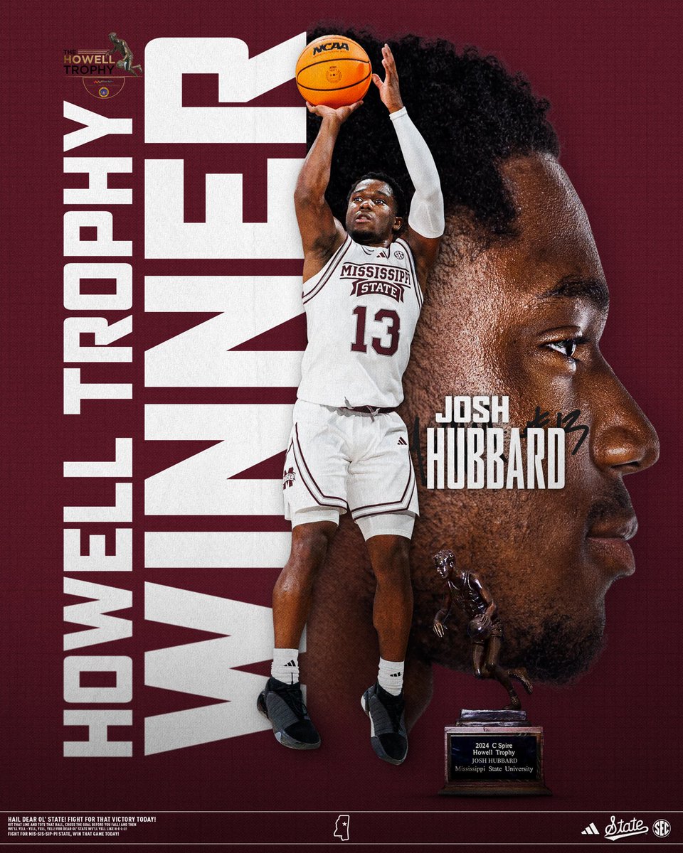 HailStateMBK's tweet photo. No one better in Mississippi 🏆

@jhubb_3 becomes the first freshman EVER to win the Howell Trophy! 

#HailState🐶 https://t.co/BwRoGKegUE