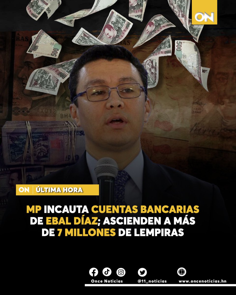 canal11hn's tweet photo. #ÚLTIMAHORA🔴 | El Ministerio Público informó que se hizo oficial el aseguramiento de cuentas bancarias del exsecretario de la presidencia Ebal Díaz, que ascienden a más de 7 millones de lempiras.
Todos los detalles aquí 👉🏼 : https://t.co/FQFvEdaChu
#MP #Ebal #Díaz #Cuentas https://t.co/wELW24Ze1r