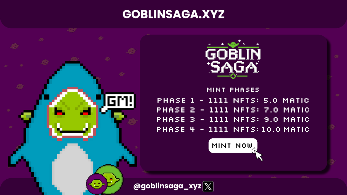 goblinsaga_xyz's tweet photo. 🟢#GoblinSagaNFTs is live😏

🧌Mint Now: https://t.co/7MOJkps6S5

💬Join us on Discord: https://t.co/ptEq07jX85

✅All our official links👇

🏛️Mining: https://t.co/4ZumIKnCuj
🪙Token Sale: https://t.co/nIgFP0u1tN
📈NFT Market: https://t.co/jUuxlYrgWa
📖White paper: https://t.co/KoMx6Vyvxp
🎁Raffles: https://t.co/aRd3JB7fTs

Goblin Saga: The Realms of the Ancients
#GoblinSagaNFTs #Ethererum #PolygonCommunity #CryptoCommunity #cryptocurrency #NFTCommunity #Bitcoin #PolygonNFTs #miningcommunity #NFTs