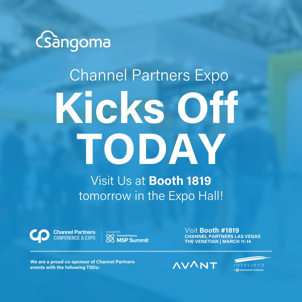 #CPEXPO Starts Today - Come By Booth 1819 Tomorrow 🌟 Come on over to Sangoma's booth! 🌟 👀 See live demos ❓Get your questions answered ✅ Score some awesome swag Don't miss out on the fun – we're looking forward to meeting you! 📍 Find us at Booth #1819 #channelpartners