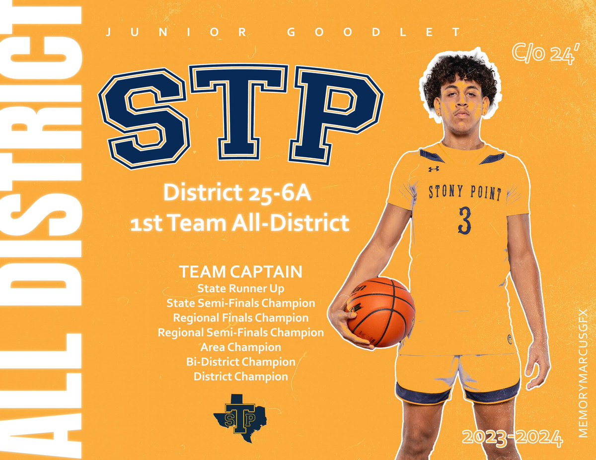 STPTigerHoops's tweet image. ▶️ @DBUBasketball Commit @GoodletJr selected to the 25-6A 1st Team All-District 🏀 team for the 2023-2024 season. @RoundRockISD 

🐅🏀: 🇨🇱 6A State Runner Up (Historic 38-2 season, best in school history) @StonyPointHS @statesman @MaxPreps @Tabchoops #memorymarcusgfx