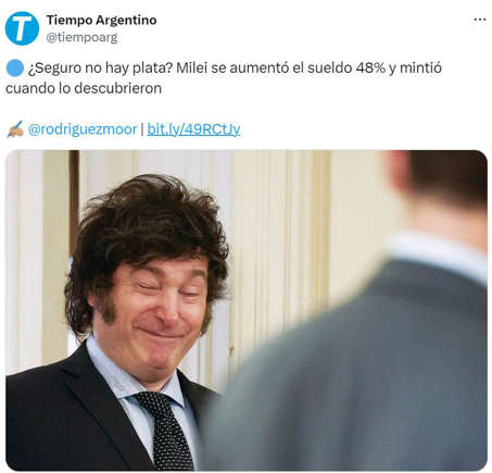 ElNecio_Cuba's tweet photo. Los memes del polémico aumento de sueldo de Milei 💸

El presidente argentino Javier Milei firmó un decreto mediante el cual se aumentó el sueldo 48%.

ABRO HILO 🤣