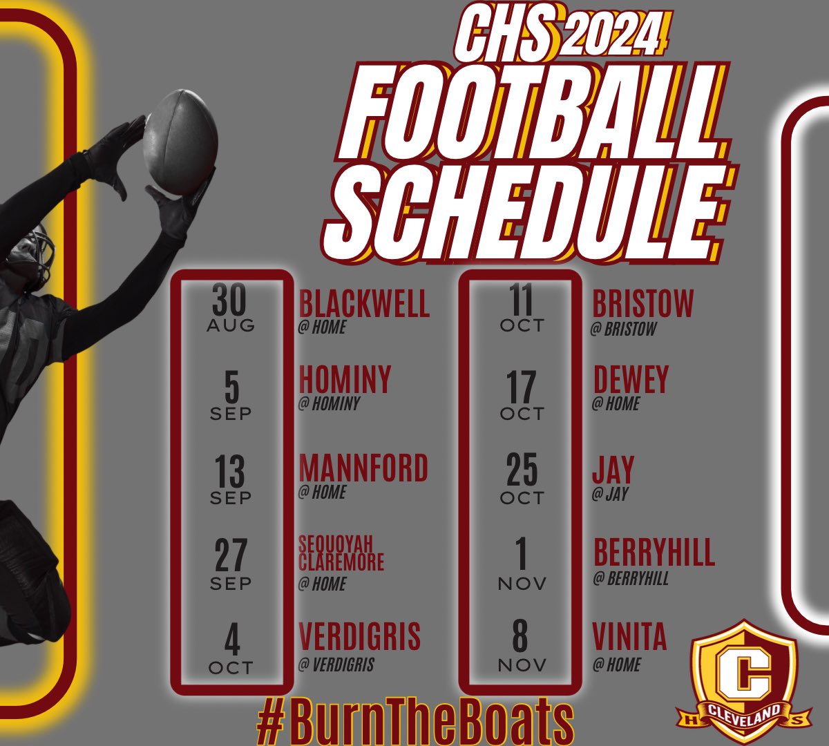 🚨2024 Schedule just dropped🚨
New faces as we return to 3A!
#BurntheBoats
#oklahomafootball
#highschoolfootball