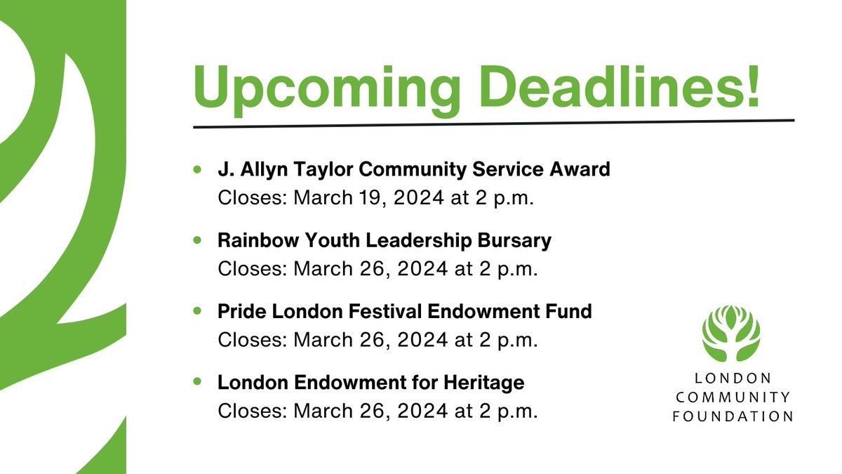 Deadlines for some of our grants and awards are closing this month. We have opportunities for young people showing leadership in their community, activities that support LGBT2SQIA inclusion, and projects that conserve architectural heritage. More info at lcf.on.ca/grants-awards