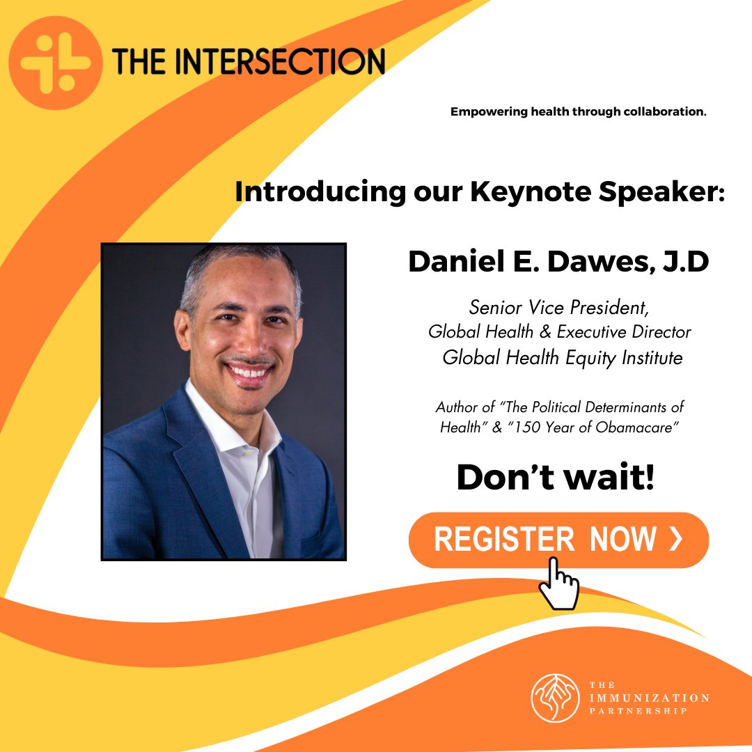 Mark your calendar and register for our two-day health summit, The Intersection, featuring Daniel E. Dawes, J.D. Register today. immunizeusa.org/intersection-s…