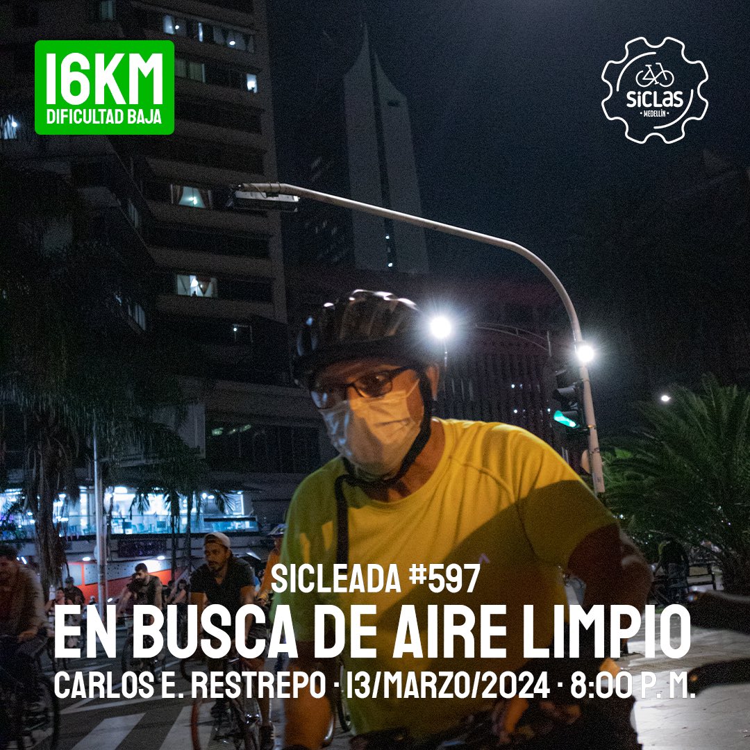SiCLas's tweet photo. ¡Cof Cof qué contaminación! 😶‍🌫️ Este miércoles 13 de marzo nos vamos a buscar aire limpio en nuestra #SiCLeada 597 🚲 Serán 16 kilómetros y pasaremos por tres espacios verdes de la ciudad: Volador, Jardín Botánico y Nutibara 📍 Ruta y más info aquí ⬇️

https://t.co/mmJTP3tsUu https://t.co/IdeFMliuMd