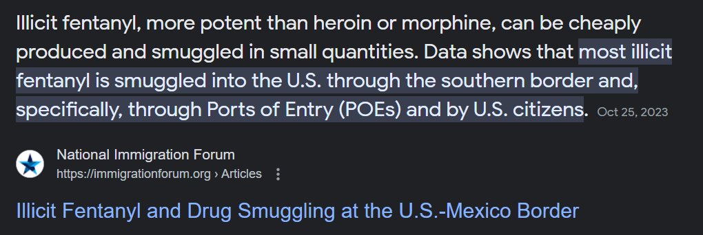 SnarkyCity's tweet photo. @mjdix8 @BandOfBrothersQ Closing the border wouldn't change anything since most fentanyl comes through legal ports of entry which obviously we cannot close due to economics.

We need to focus on treatment that Republicans don't want to help pay for and prevention with doctors over prescribing. https://t.co/5diDw0tJ6C