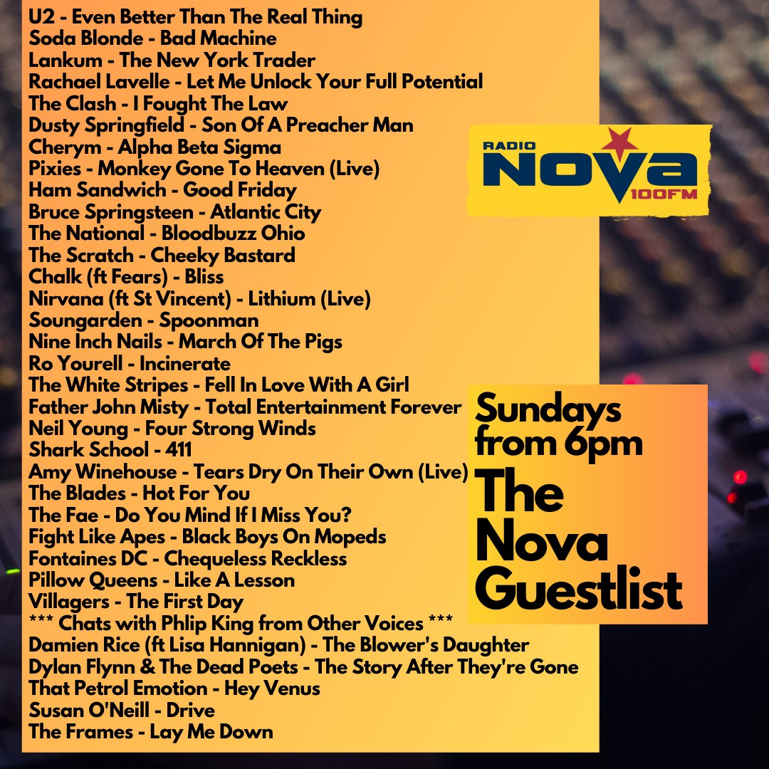 🚨All the great songs on the #NovaGuestlist, with @HanrattyDave, @SouthWind_Blows on @OtherVoicesLive, & first plays for @SoundsOfSON @DFlynnDeadPoets @PillowQueens & @FightLikeApes!💚 📻Listen back Now on nova.ie/radio-schedule… or 6pm Sundays on @RadioNova100! #IrishMusicParty