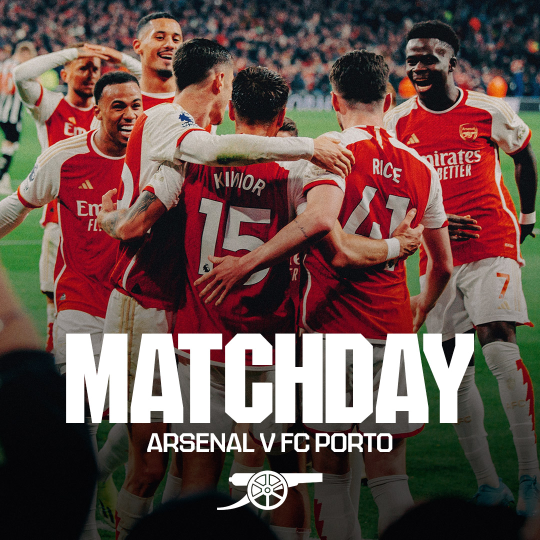 Arsenal's tweet photo. 🔴 𝗠𝗔𝗧𝗖𝗛𝘿𝘼𝙔 ⚪️

🆚 Porto
🕗 8pm (UK)
🏆 Champions League
🏟 Arsenal Stadium https://t.co/fAxzkYiC3M