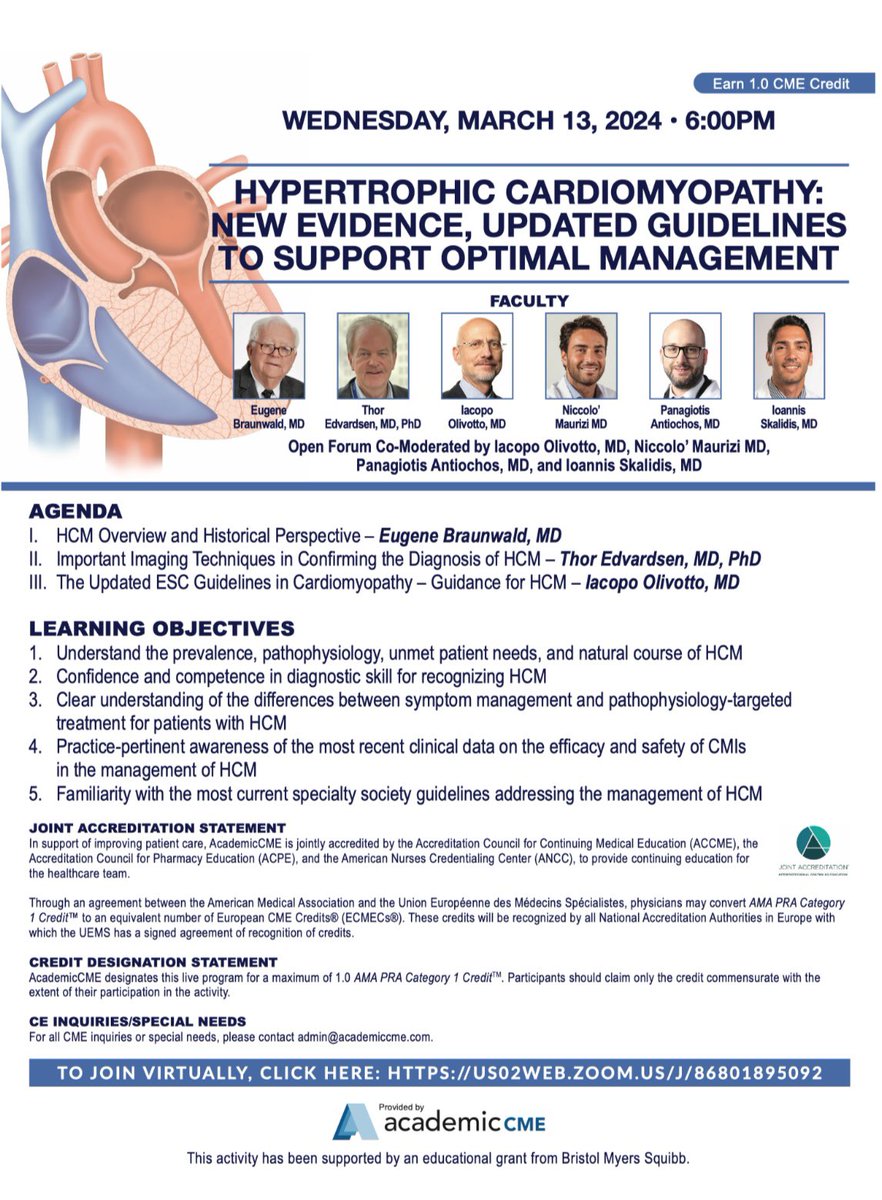 Niccolo' Maurizi (@mauriziniccolo) on Twitter photo 🥇Which exams to diagnose oHCM
🥈Who, when, why to start Myosin inhibitors
🥉How to f-up patients on Myosin inhibitors? Which possible adverse events
Join us in the discussion!
lnkd.in/eP9W
Wednesday 13th March, 6 pm
<a href="/IoannisSkalidis/">Ioannis Skalidis</a> <a href="/PanagiotisAntio/">PanagiotisA</a> <a href="/IacopoOlivotto/">iacopo olivotto</a> 🥇Which exams to diagnose oHCM
🥈Who, when, why to start Myosin inhibitors
🥉How to f-up patients on Myosin inhibitors? Which possible adverse events
Join us in the discussion!
lnkd.in/eP9W
Wednesday 13th March, 6 pm
<a href="/IoannisSkalidis/">Ioannis Skalidis</a> <a href="/PanagiotisAntio/">PanagiotisA</a> <a href="/IacopoOlivotto/">iacopo olivotto</a>