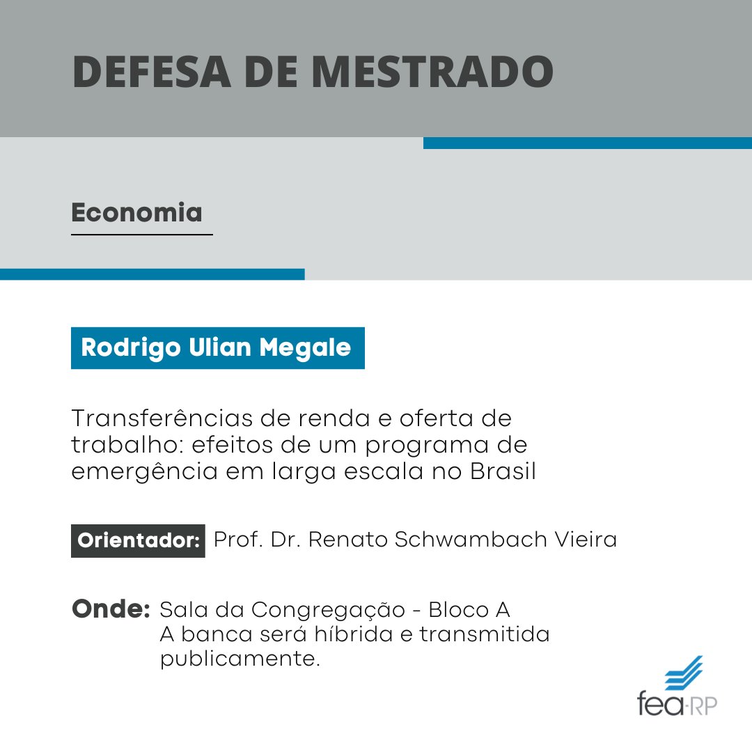 FEARPUSP's tweet photo. #DEFESAS [MESTRADO]
Economia
QUANDO: 13/03, às 15h

+SAIBA MAIS: https://t.co/jUGrZqANBd https://t.co/KEKw3kVev9