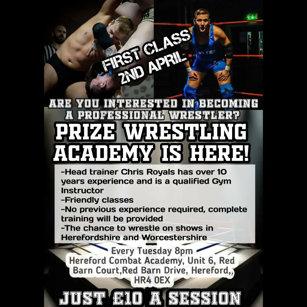 PRIZE_wrestling's tweet photo. PRIZE WRESTLING ACADEMY IS HERE!

Starting in HEREFORD Tuesday 2nd April! https://t.co/cq9moCE4zM