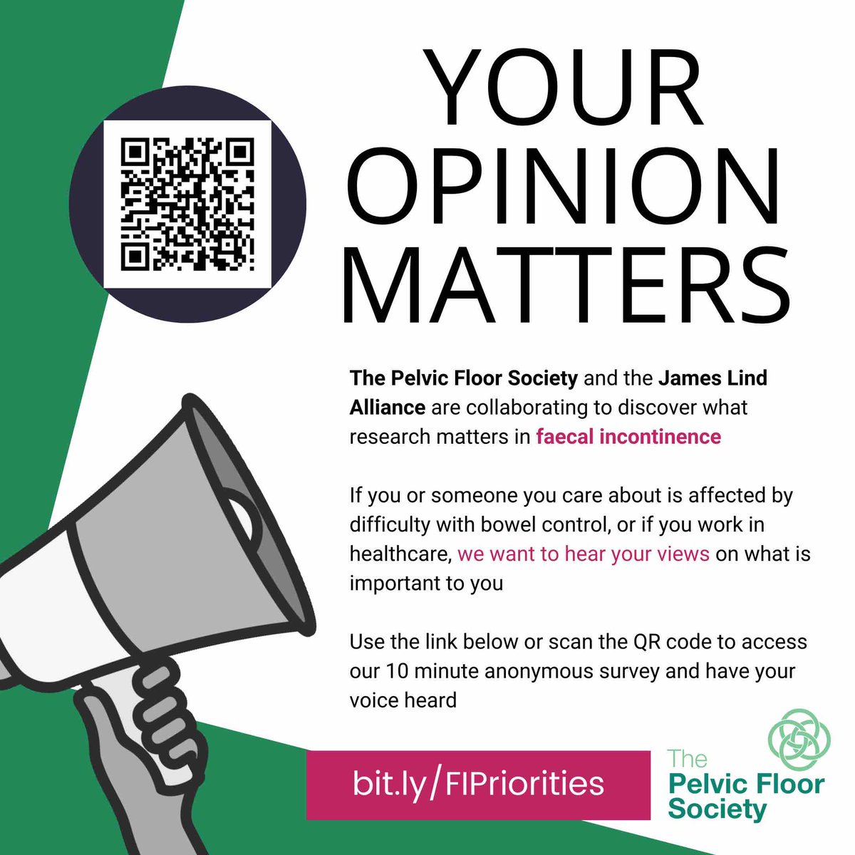 Help to influence the future of research into faecal incontinence in the UK. Tell us the questions you want answered in the @FI_Priorities survey with @LindAlliance here: bit.ly/FIPriorities #FIResearchPriorities