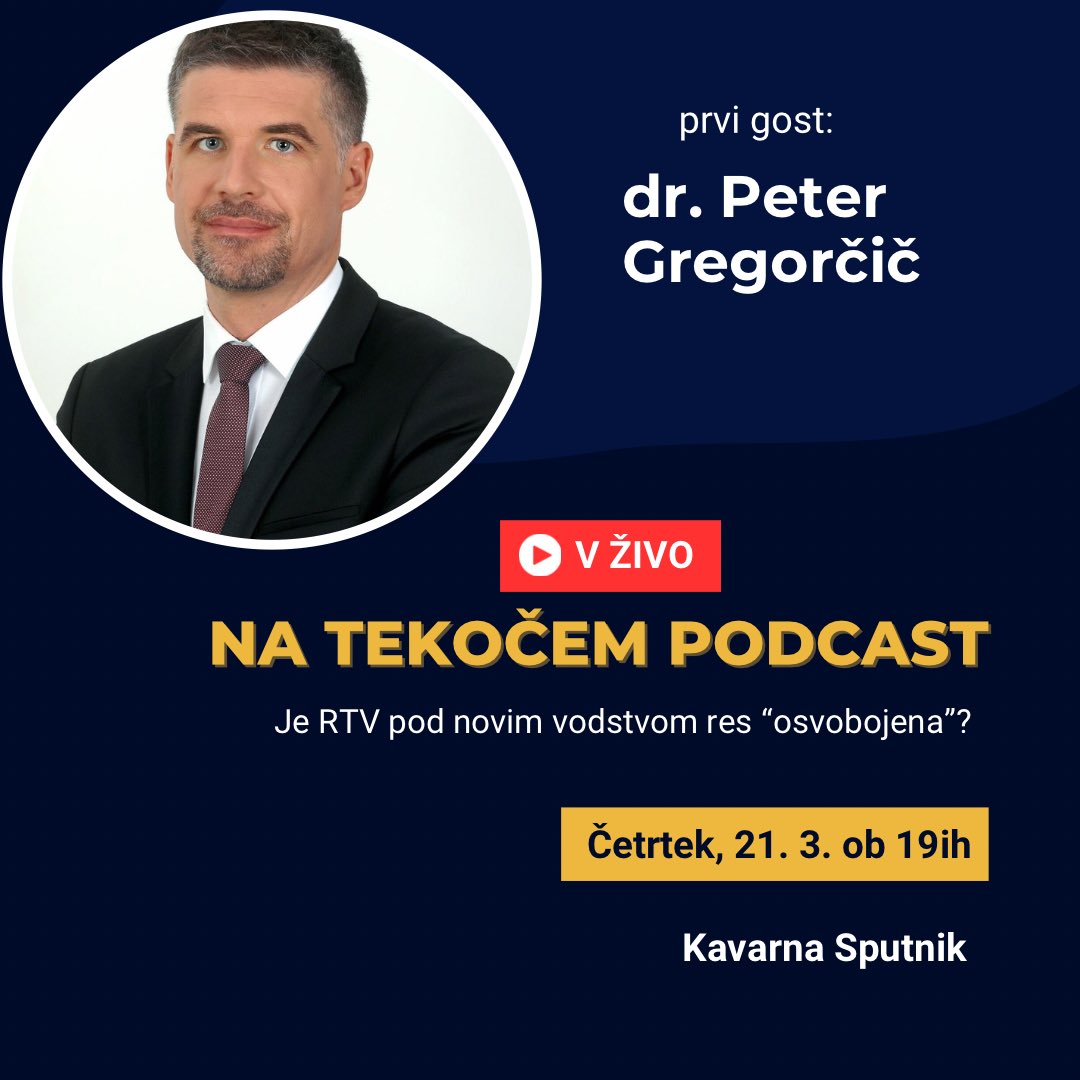 Lepo vabljeni na prvi podcast <a href="/Na_tekocem/">Na tekočem s Karin</a> v živo! 21.marca ob 19ih v Kavarni Sputnik organiziram okroglo mizo na temo “osvobojene” RTV, eden izmed gostov bo <a href="/PeterGregorcic/">Peter Gregorčič</a> 😄 Vsi najprej na protest ob 17ih potem pa še v Kavarno Sputnik ob 19ih, vstop je prost 😄