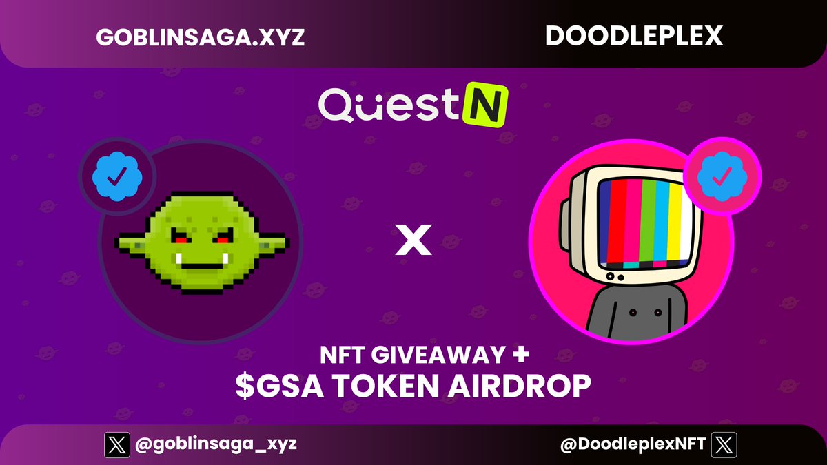 goblinsaga_xyz's tweet photo. Join to this awesome #Giveaway collab of @DoodleplexNFT and @goblinsaga_xyz 🎁

🏆Rewards on @QuestN_com:
✅x5 Doodle Plex NFTs (Top 5 Winners).
✅x10,000 $GSA Tokens (1,000 GSA - Top 10 Winners).

✅Giveaway link 👇
https://t.co/ro8m4RKkGl

🌐Goblin Saga Mint: https://t.co/7MOJkps6S5
🌐DoodlePlex Mint: https://t.co/mC3KYrGPMG 

#NFTs #NFTCommunity #NFTGiveaway #Crypto #CryptoCommunity #PolygonCommunity #Ethererum