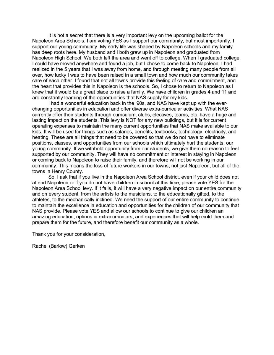 YESforNAS's tweet photo. Grateful for Rachel Gerken's support of the upcoming levy! Her words emphasize the crucial impact on our schools and community. Without it, we risk eliminating positions, classes, and opportunities, affecting our students and future workers. #YesforNAS https://t.co/XQc9FCnsQw