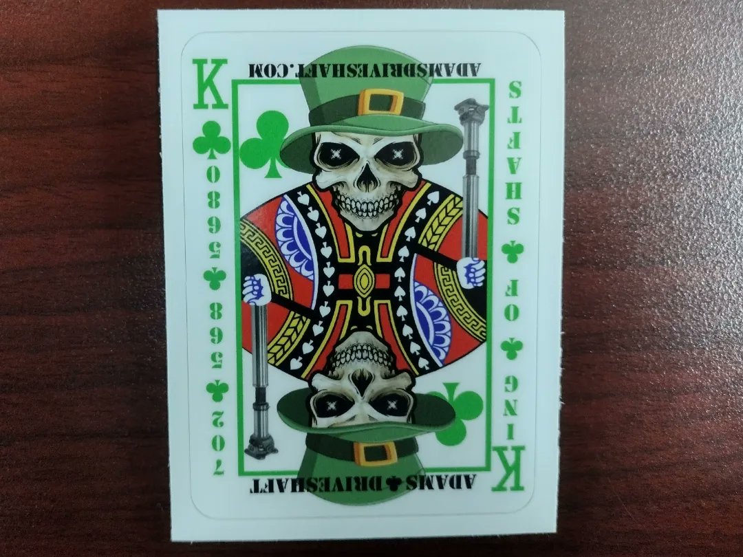 NEW LIMITED EDITION STICKERS are now available for #stpatricksday They are on our website and ready to ship. Celebrate your Irish with these replica St. Patrick's Day playing card decals. #flush #luckoftheirish ☘️☘️☘️ #adamsdriveshaft #adamsfamily #irish #skully #vegas