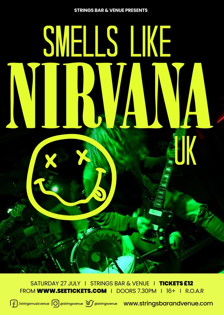 We are very excited to announce that 'Smells Like Nirvana', one of the UK's best Nirvana tribute acts, will be joining us here at Strings on Saturday 27th July!

stringsbarandvenue.seetickets.com/event/smells-l…