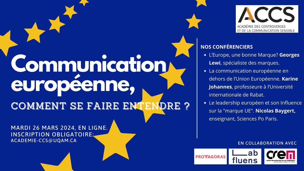 A l'approche des élections européennes🇪🇺, interrogeons nous🤔: 
Pourquoi la communication de l'Europe apparait elle si lointaine?🧭
Avec 3 excellents spécialistes et des points de vue de 🇫🇷🇧🇪🇲🇦
26 mars. 18h🕡 (Heure de Paris)